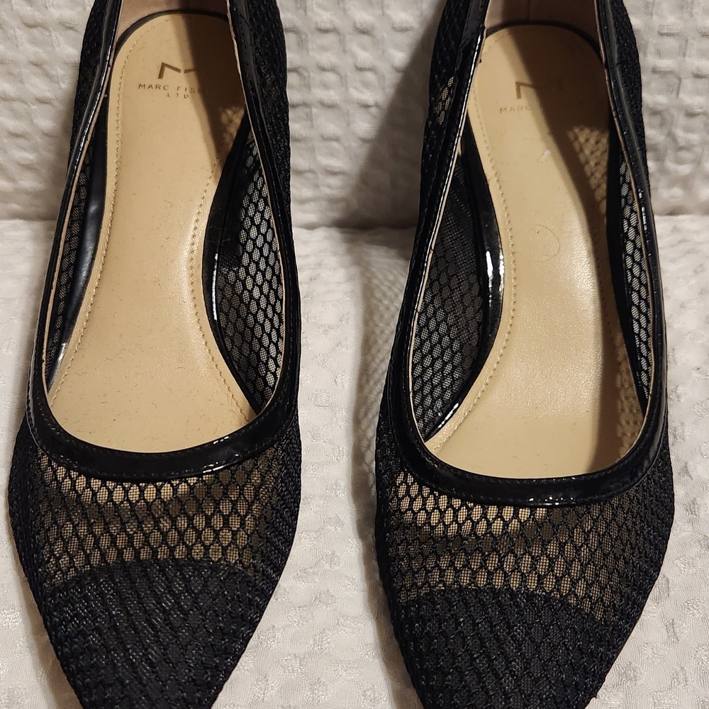 Marc Fisher Black Mesh Block Heel Pumps Size 8